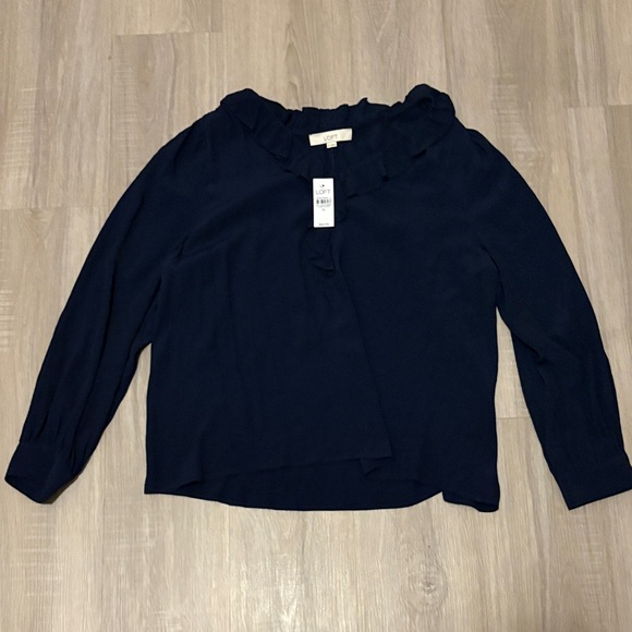 LOFT Tops - LOFT Midnight Blue Ruffle Blouse